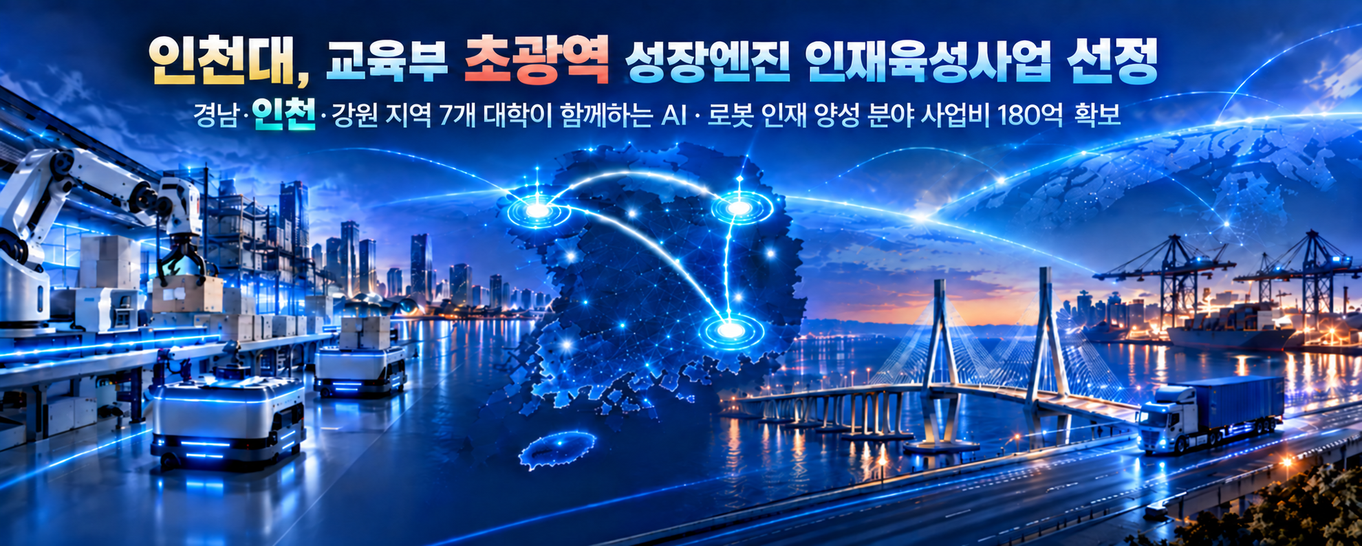 인천대, 교육부 초광역 성장엔진 인재육성사업 선정 경남 인천 강원 지역 7개 대학이 함께하는 AI로봇인재양성분야 사업비 180억 확보