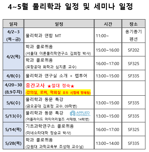 4~5월 물리학과 일정 대표이미지